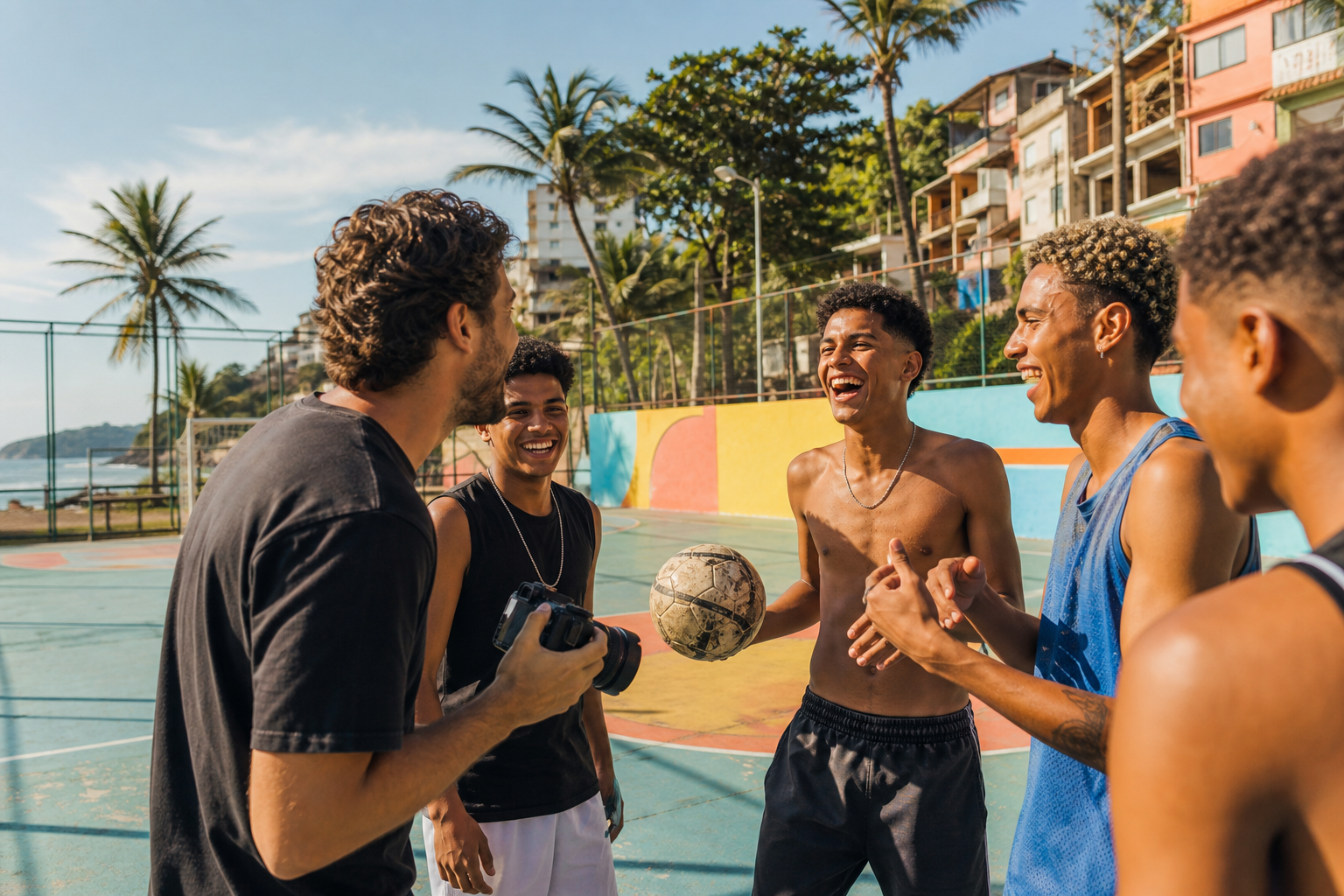 Concept view of a joyful neighborhood football encounter